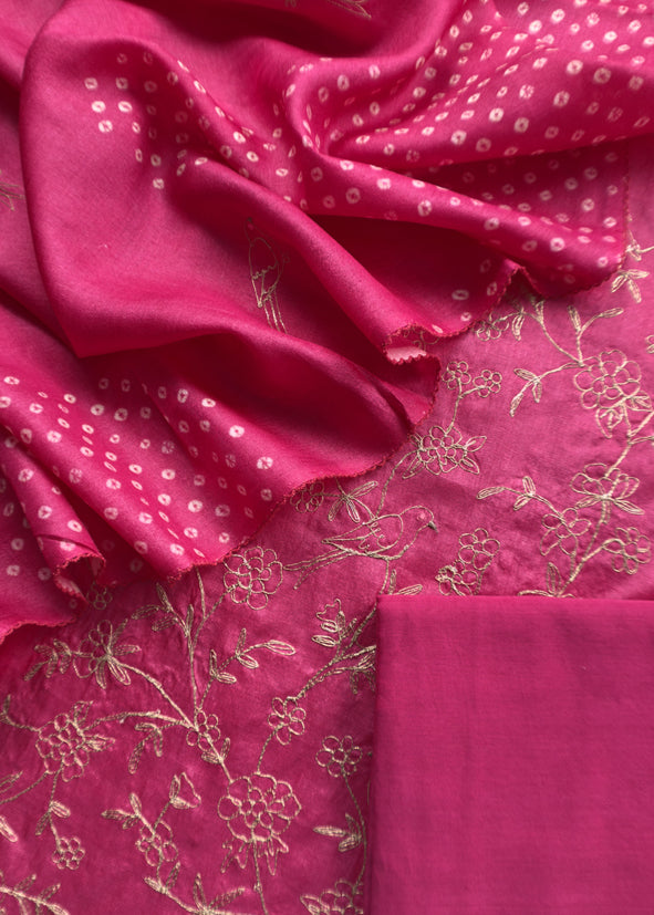 Sahiba 2025 Rani Pink Handloom Desi Tussar Kurta With Pitta Work And Bandhani Dupatta