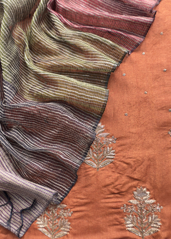 Sahiba 2025 Burnt Orange Handloom Desi Tussar Kurta With Zardosi Work And Ghicha Tussar dupatta