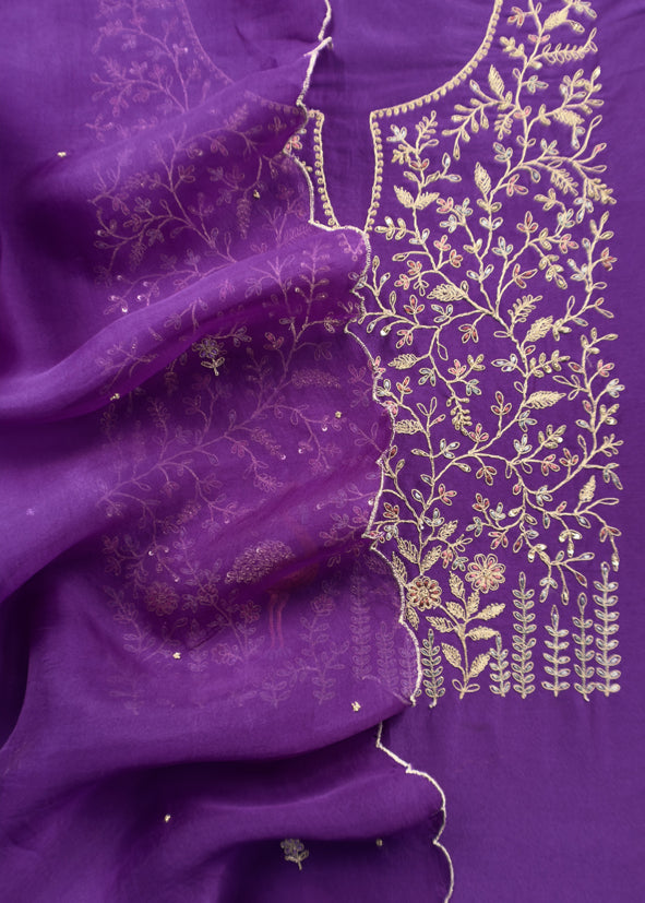 Royal Purple Handwoven Silk Kurta And Kora Silk Dupatta With Dori Embroidery