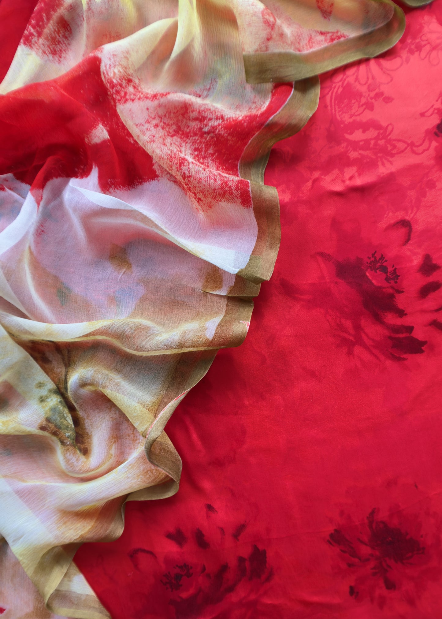 Red Pure Crepe Digital Print Unstitched Salwar Kameez