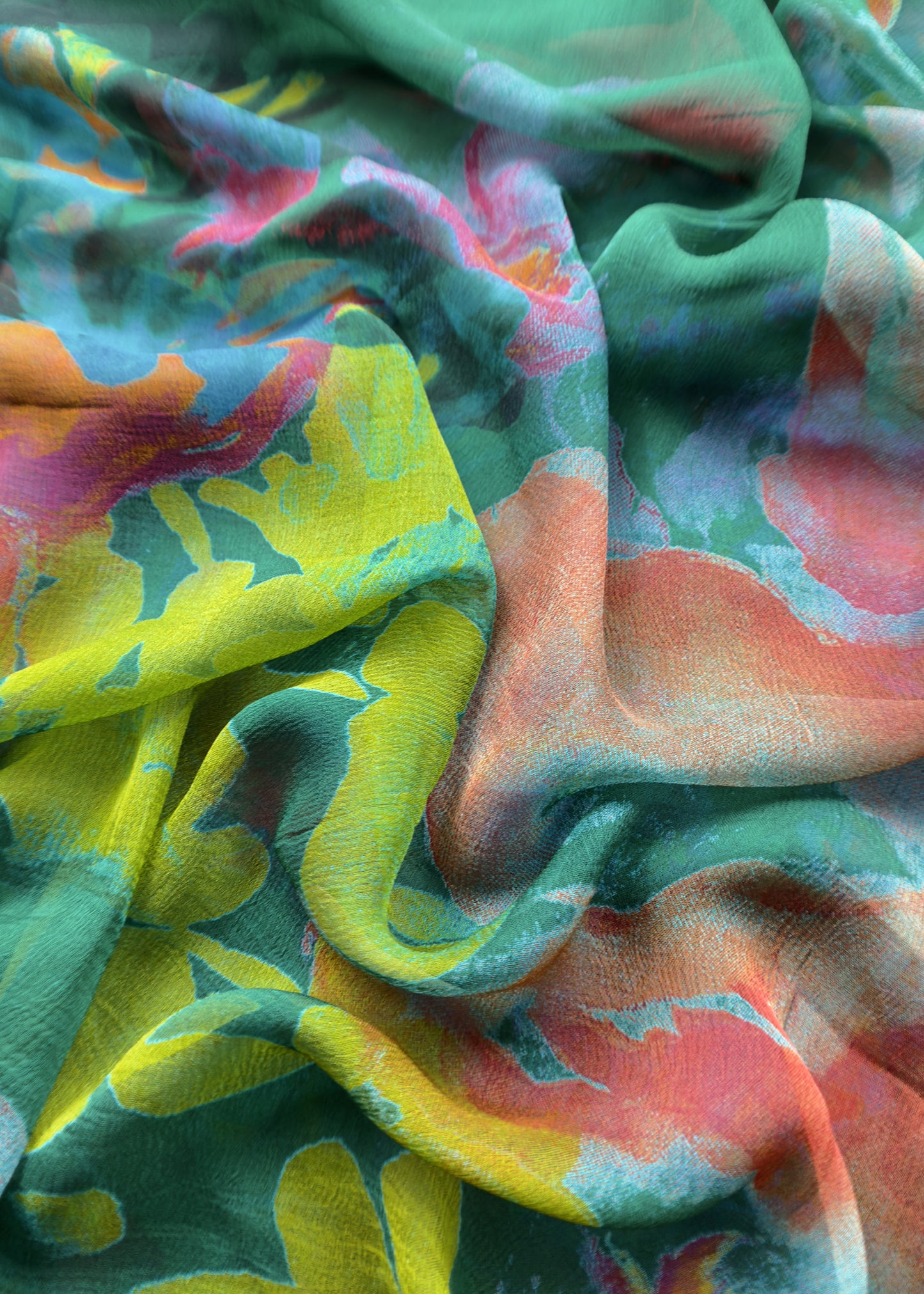 Green Satin Crepe Unstitched Suit With Chinon Dupatta