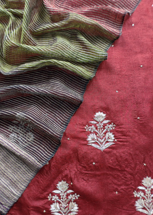 Sahiba 2025 Dark Rust Red Handloom Desi Tussar Kurta With Zardosi Work And Ghicha Tussar Dupatta