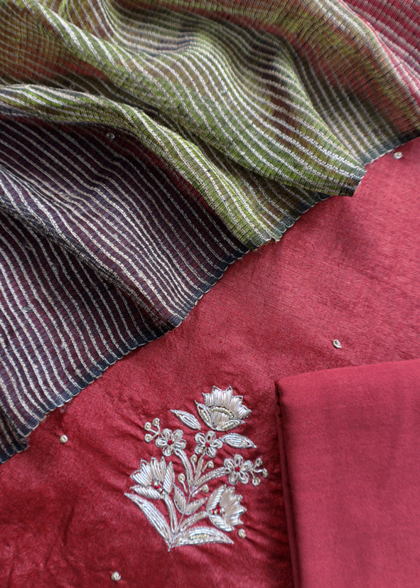 Sahiba 2025 Dark Rust Red Handloom Desi Tussar Kurta With Zardosi Work And Ghicha Tussar Dupatta