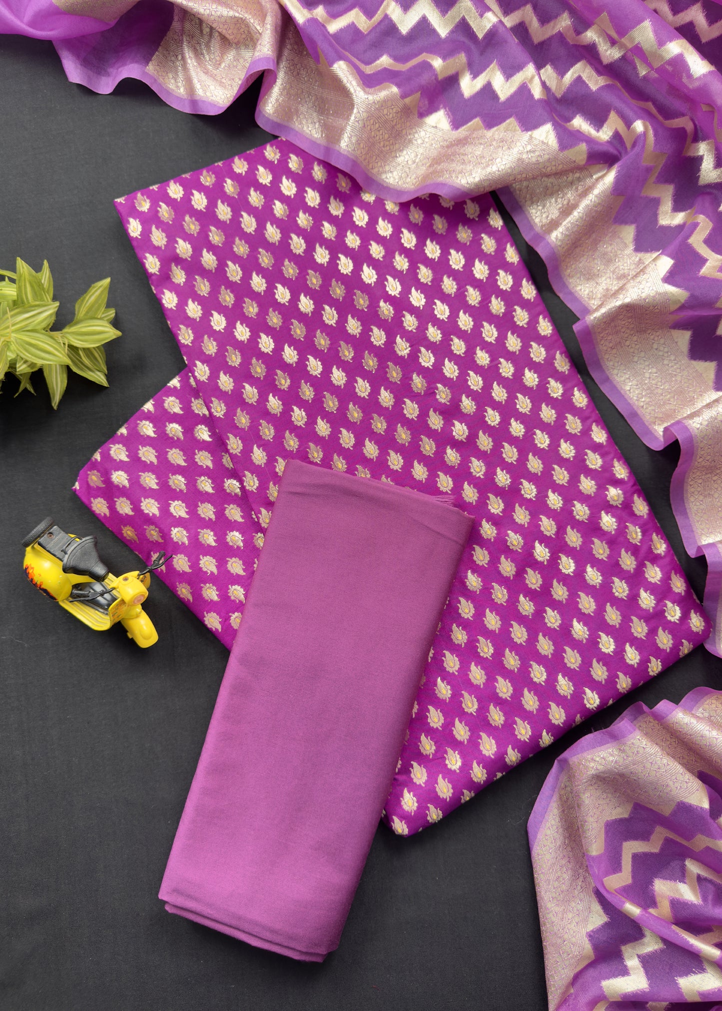 Purple Silk Suit With Organza Dupatta