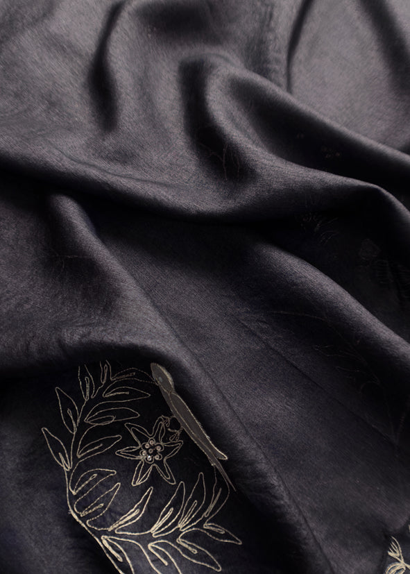 Sahiba 2025 Charcoal Black Handloom Desi Tussar Suit With Pitta And Appliqué Work