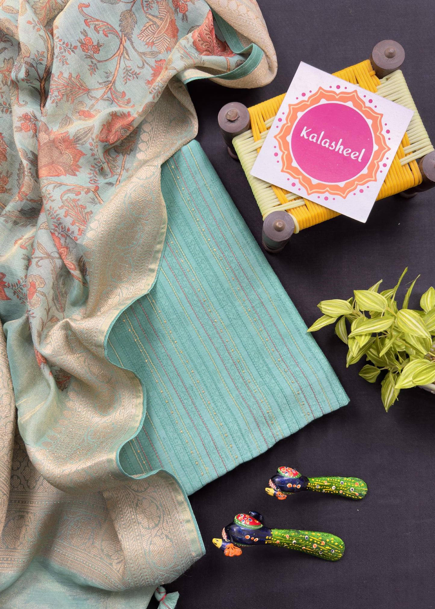Aquamarine Chanderi Suit With Organza Dupatta