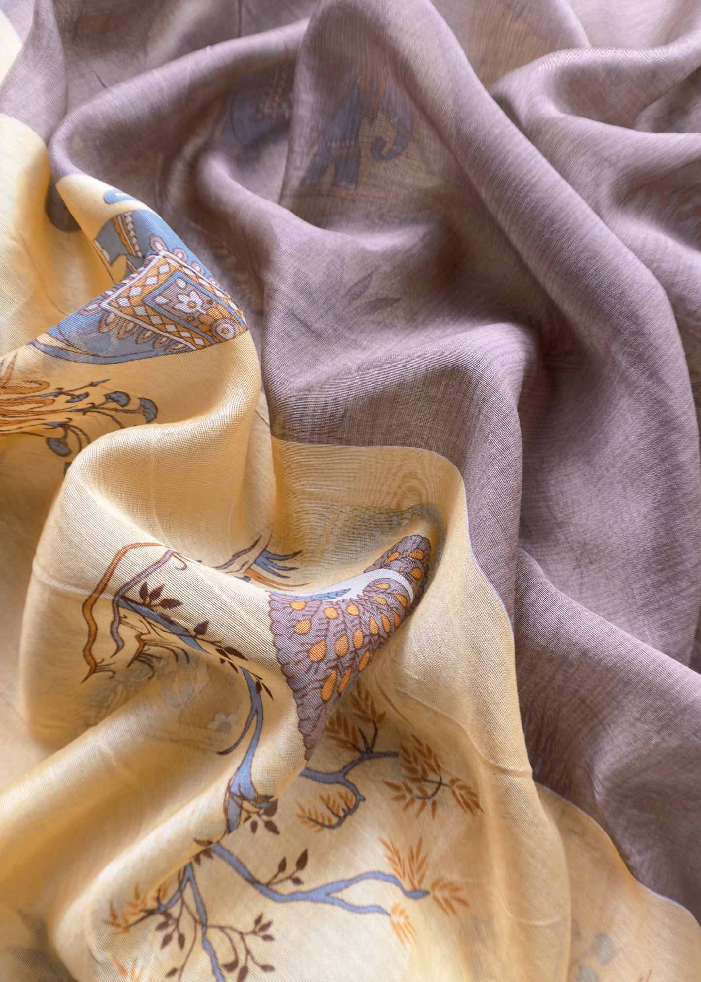Yellow And Brown Shikagarh Maheshwari Silk Suit
