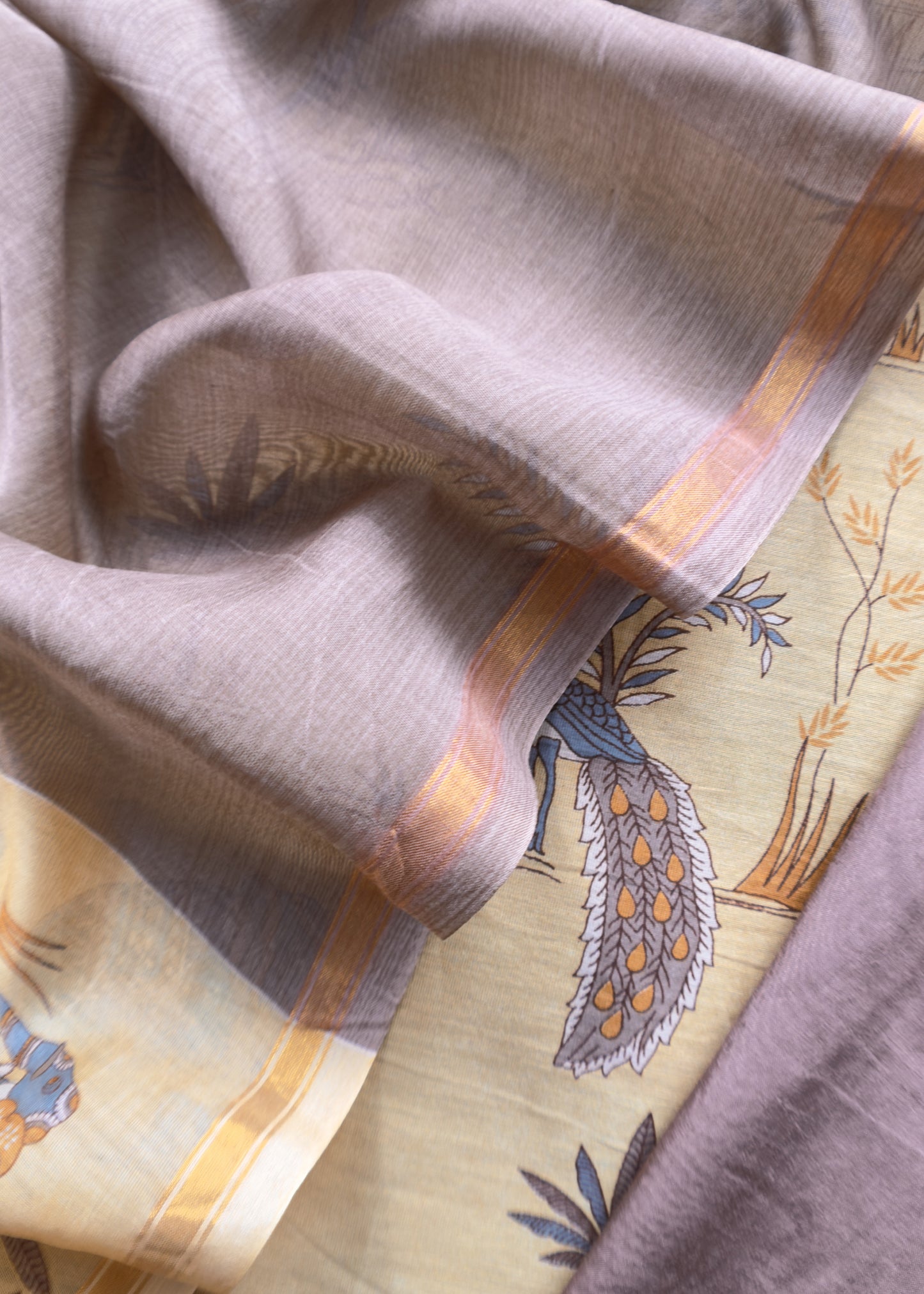 Yellow And Brown Shikagarh Maheshwari Silk Suit