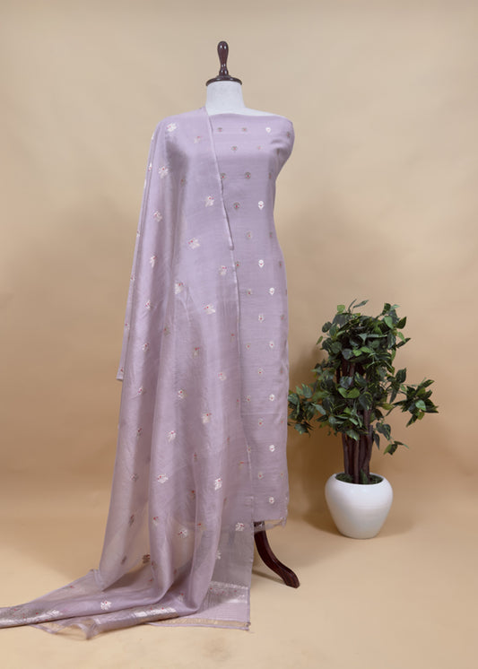 Light Mauve Pura Kora Silk Suit In Kadwa Weaving