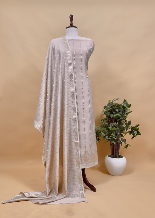 Guldasta 2025 Pear Beige Silk Suit with gold weaving