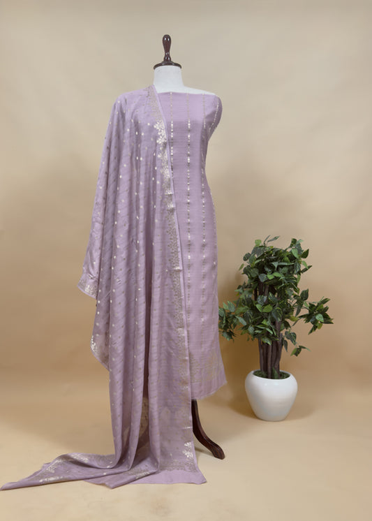 Guldasta 2025 Mauve Pure Silk Suit with gold weaving