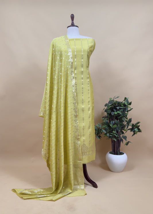 Guldasta 2025 Pear Green Pure Silk Suit With Gold Weaving