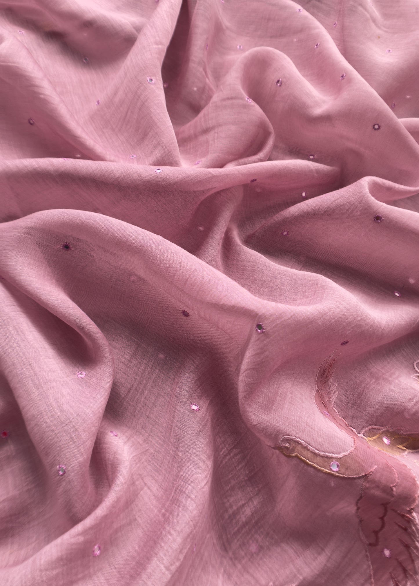 Lavender Pink Pure Mul Chanderi Unstitched Suit With Hand Brushed Embroidery