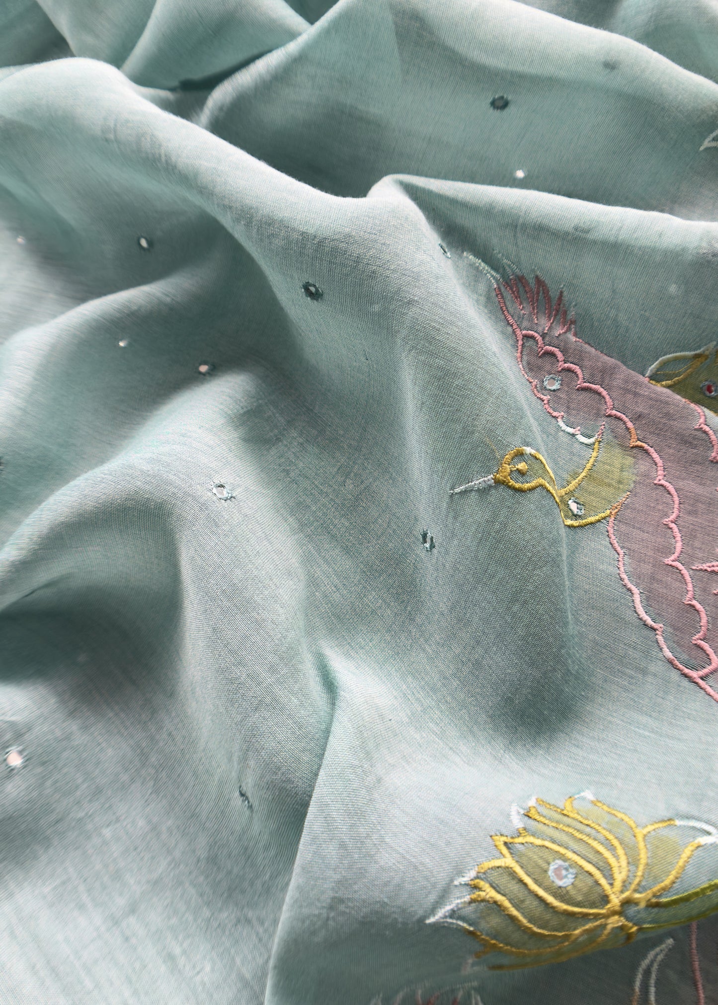 Powder Blue Pure Mul Chanderi Unstitched Suit With Hand Brushed Embroidery