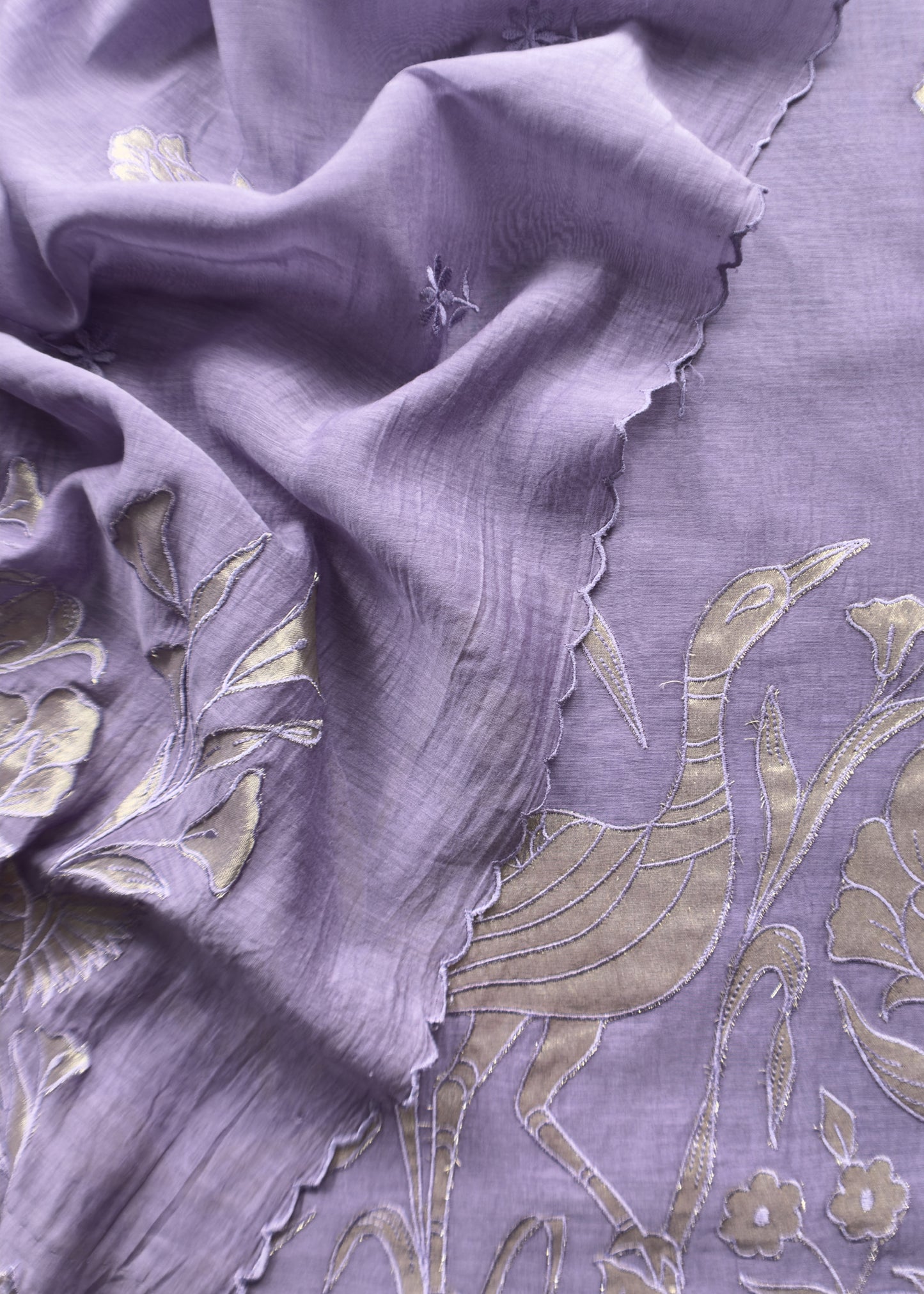 Medium Purple Presenting Our Pure Mul Cotton Unstitched Dupatta Suit With Tissue Appliqué Work.