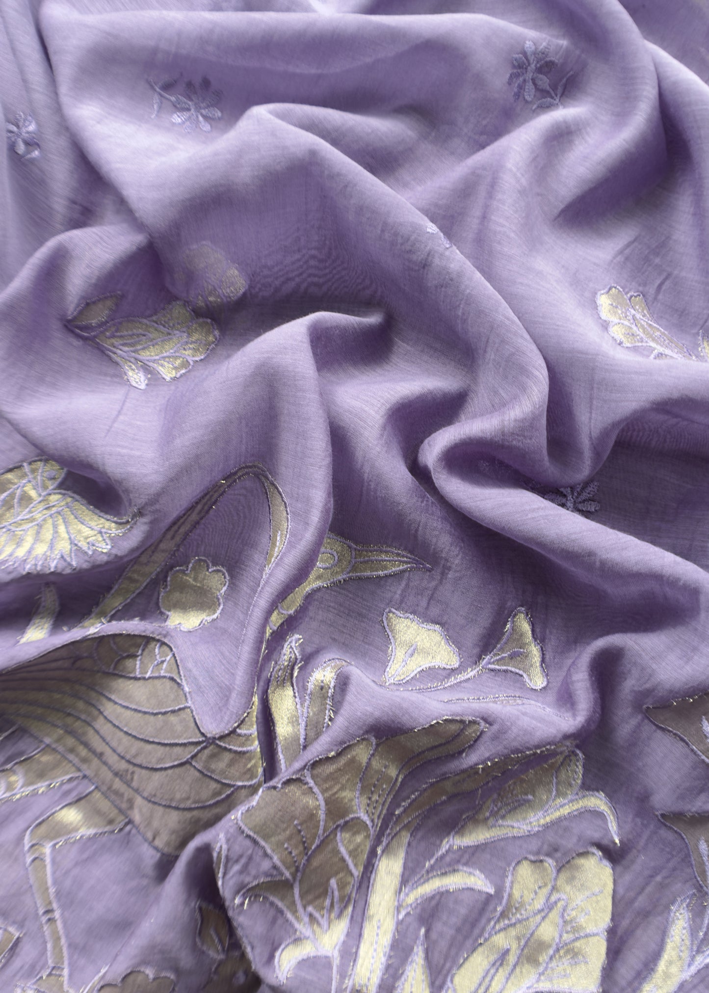 Medium Purple Presenting Our Pure Mul Cotton Unstitched Dupatta Suit With Tissue Appliqué Work.