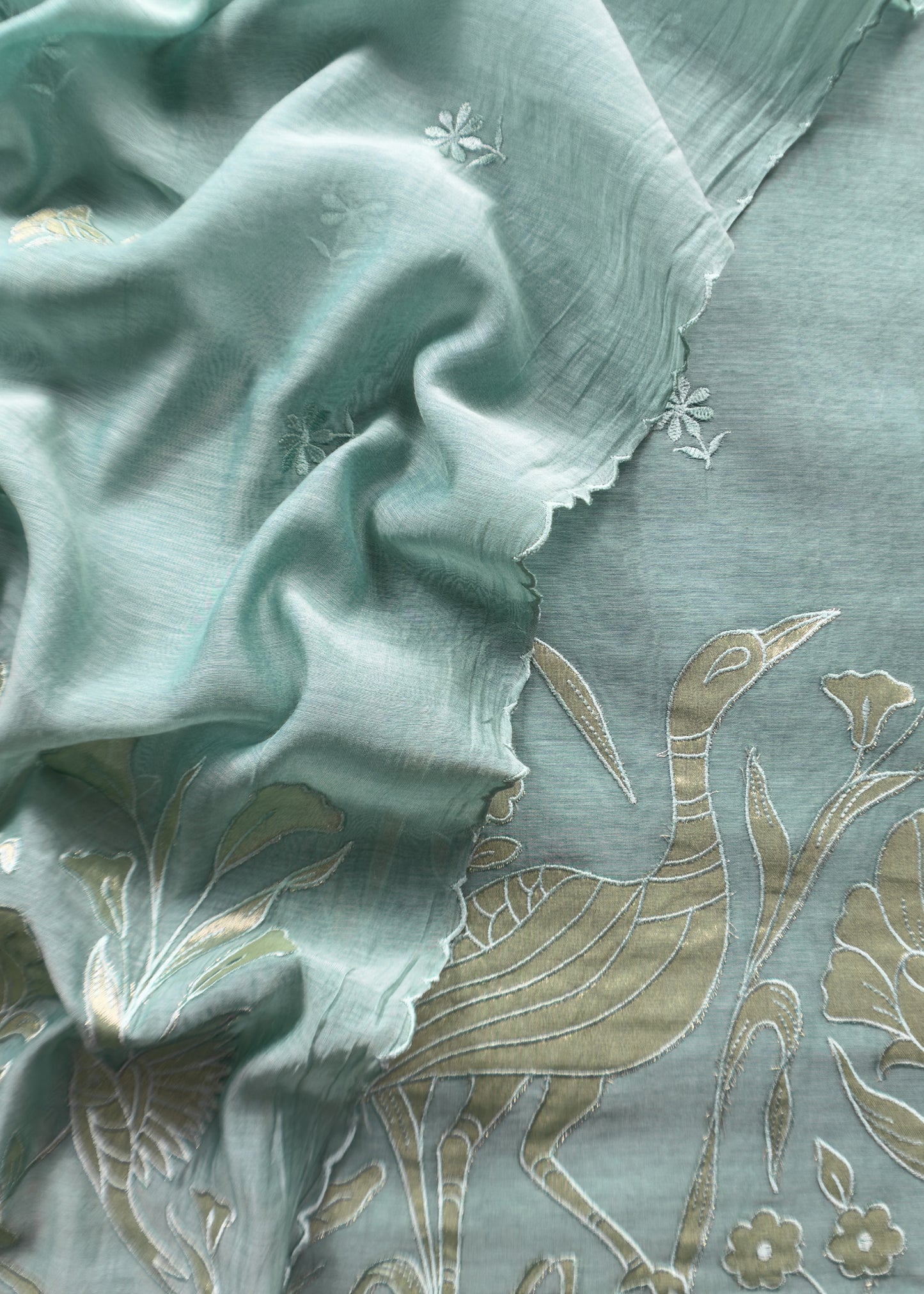 Pine Green Presenting Our Pure Mul Cotton Unstitched Dupatta Suit With Tissue Appliqué Work