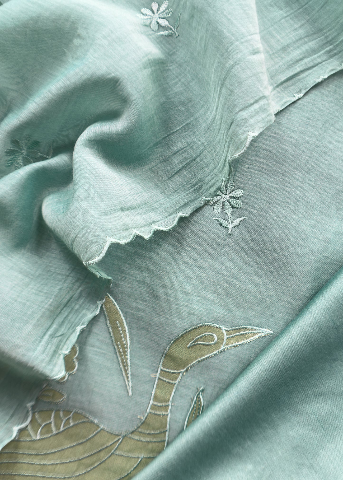 Pine Green Presenting Our Pure Mul Cotton Unstitched Dupatta Suit With Tissue Appliqué Work