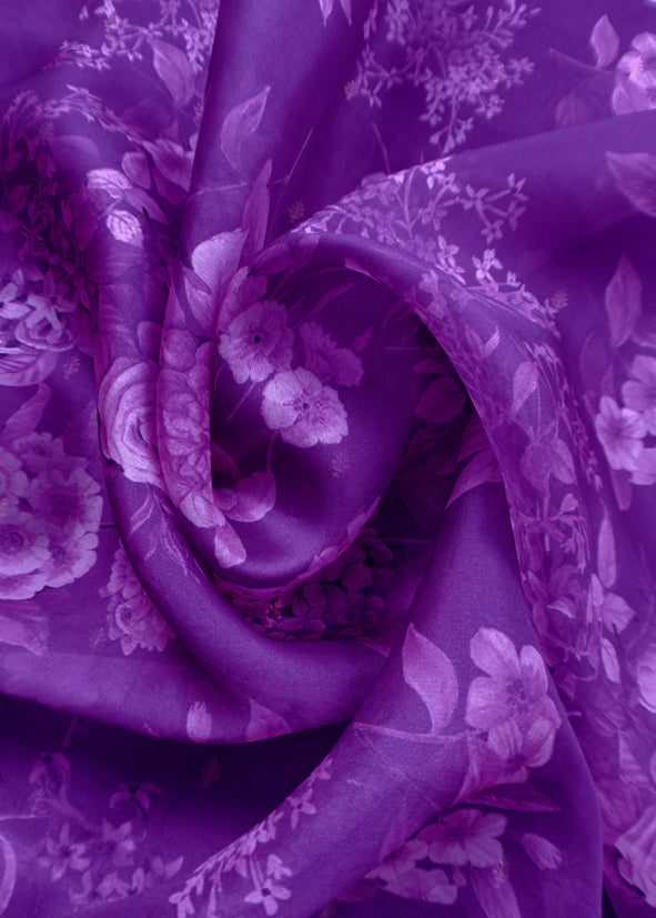 The Violet Affair Sikhagarh Handloom Organza Silk Suit With Floral Dupatta And Zari Embroidery