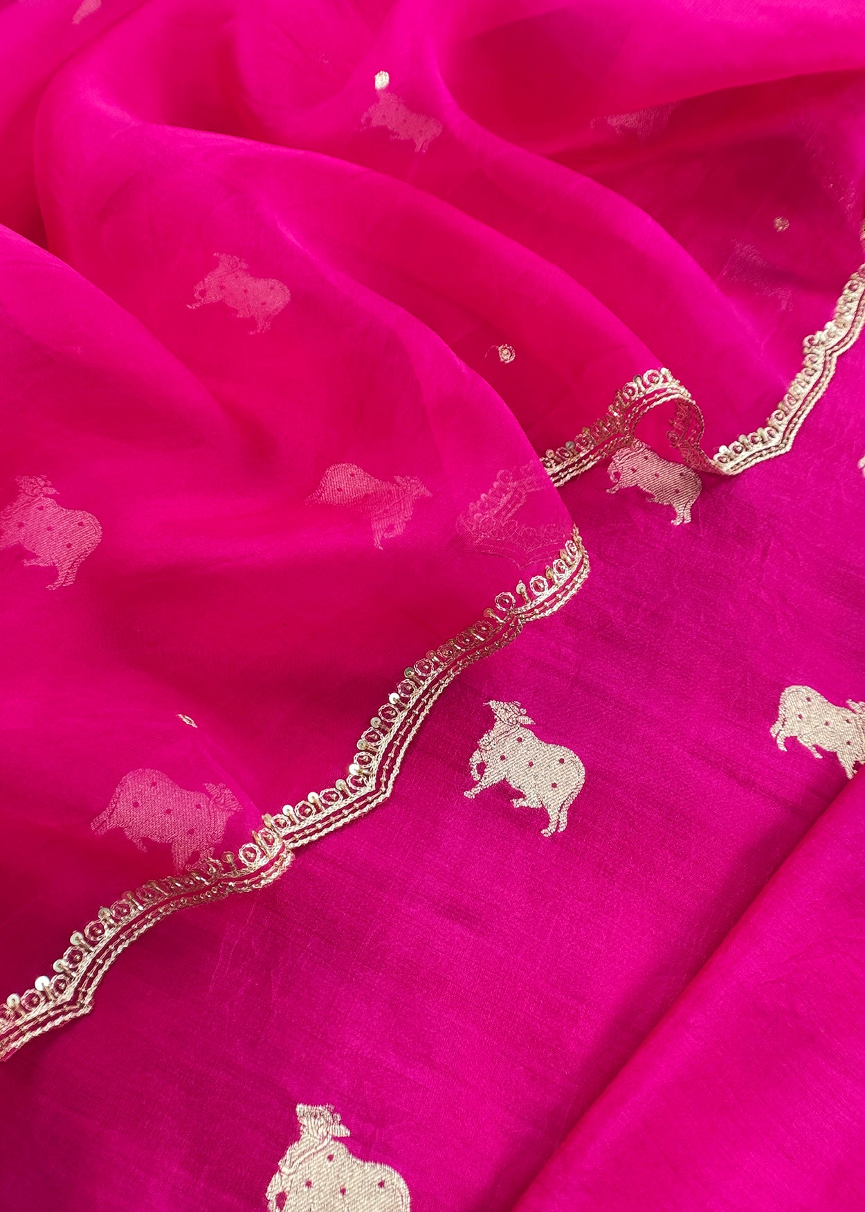 Pure Chiniya Silk Kurta And Kora Silk Dupatta With Handwork