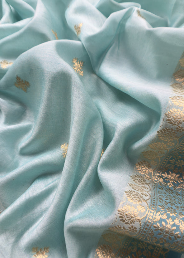 Sky Blue Pure Unstitched Banarasi Silk Suit With Dupatta