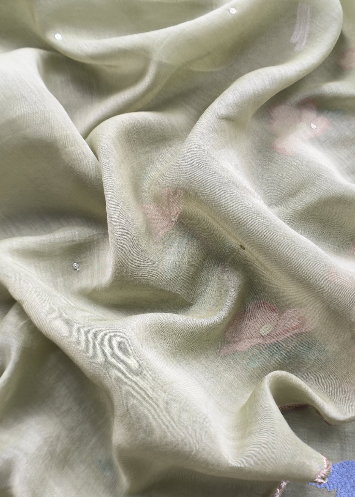 Green Pure Mul Parrot Suit With Resham Embroidery, Sequins And Pearls