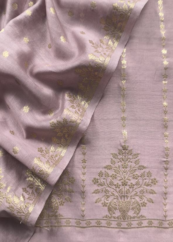 Guldasta 2025 Mauve Pure Silk Suit with gold weaving