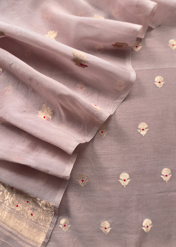 Light Mauve Pura Kora Silk Suit In Kadwa Weaving