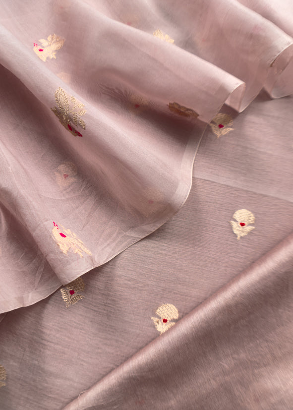 Light Mauve Pura Kora Silk Suit In Kadwa Weaving