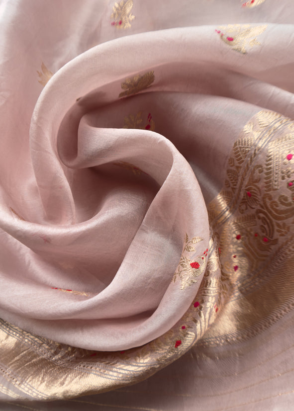 Light Mauve Pura Kora Silk Suit In Kadwa Weaving