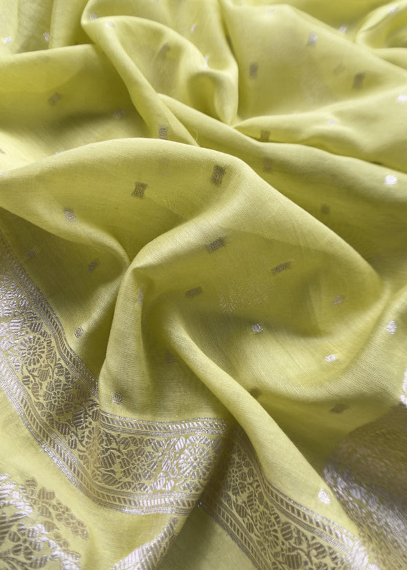 Apple Green Blue Pure Silk Suit with silver peonies weaving