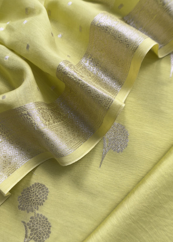 Apple Green Blue Pure Silk Suit with silver peonies weaving