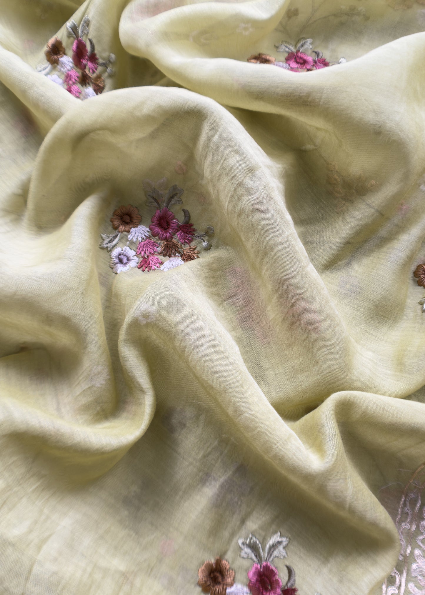 Green Pitta Embroidered Unstitched Suit in Pure Mul