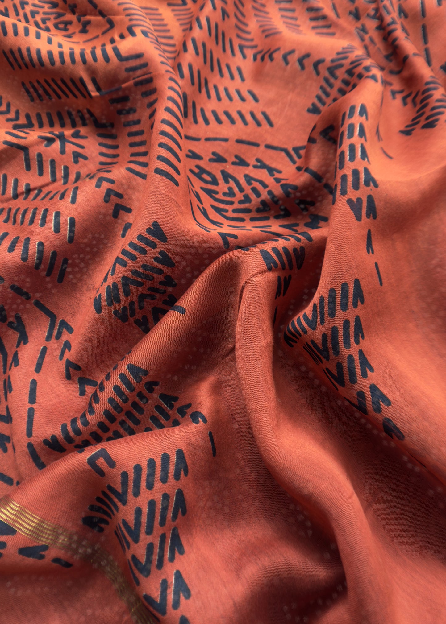 Blue With Orange Maheshwari Silk Suit With Bandhani And Kantha Work