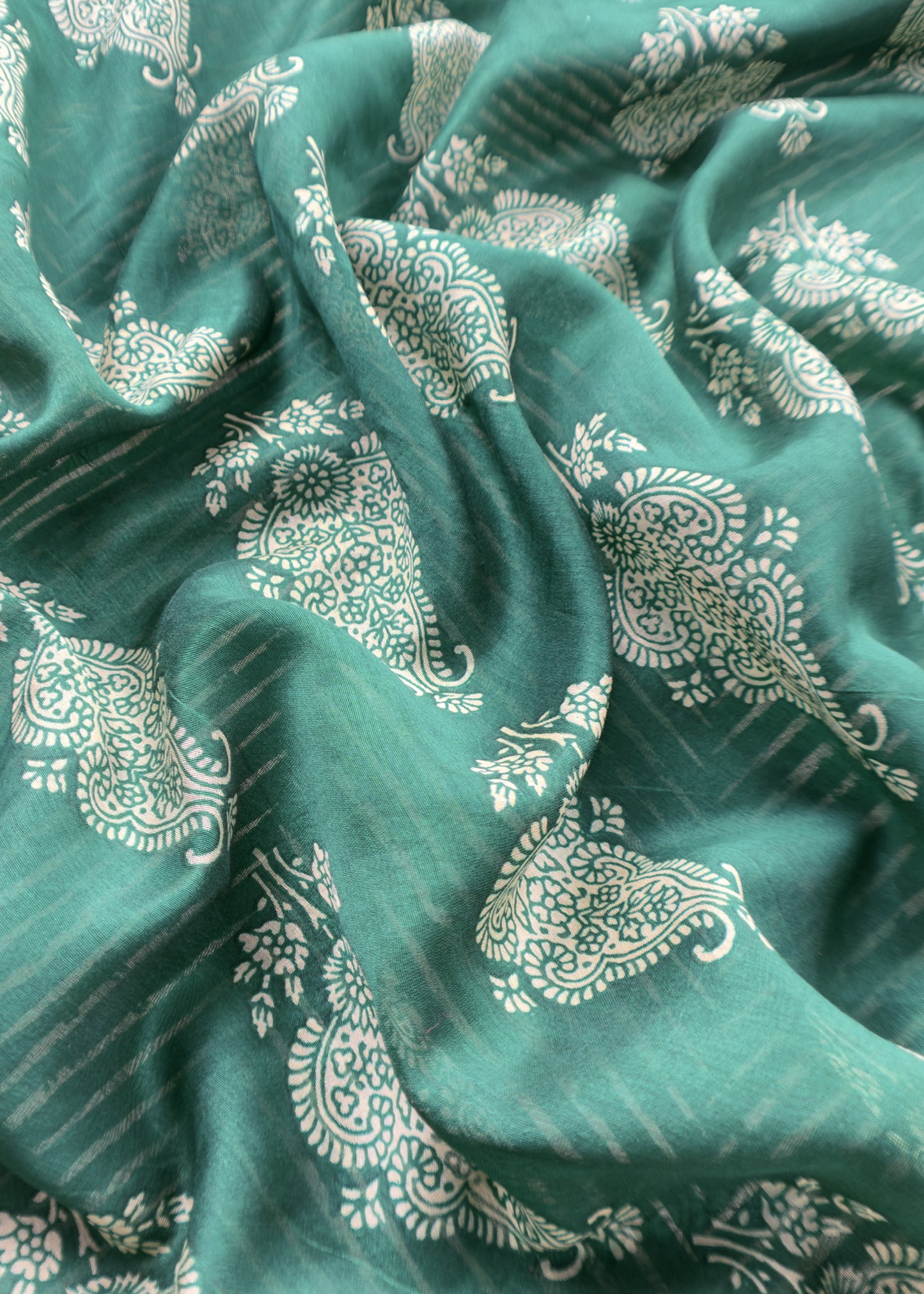 Green Maheshwari Silk Unstitched Suit With Leheriya And Block Print
