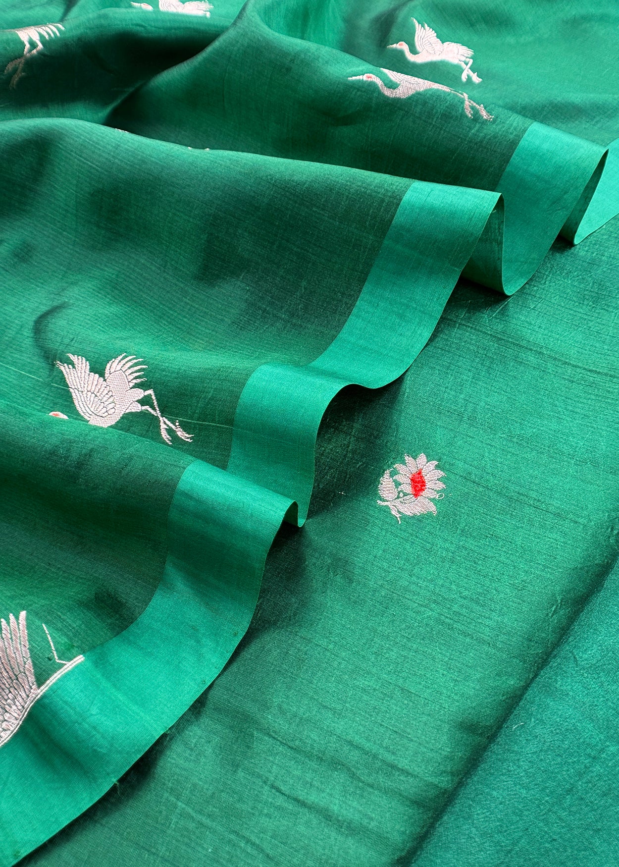 Green Chidiya Handloom Katan Silk Suit Fabric