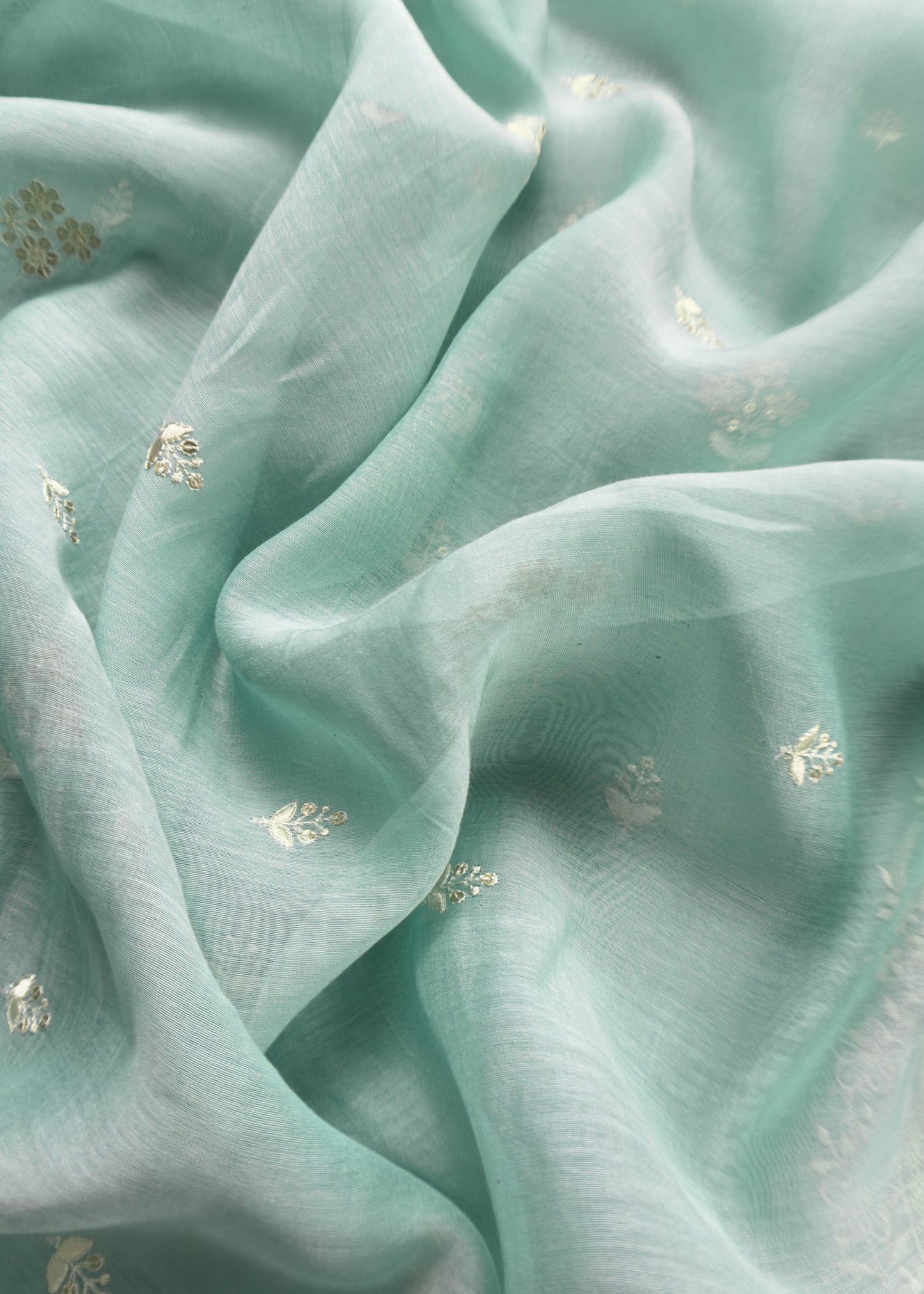 Pastel Blue Pure Mul Chanderi Suit With Resham Embroidery