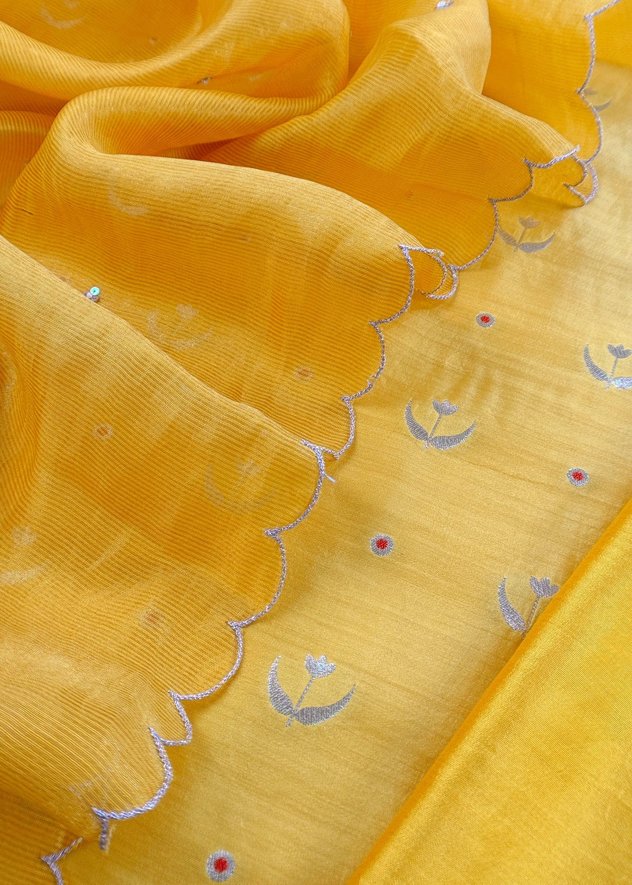 Festive wear silk suit with tissue silk dupatta