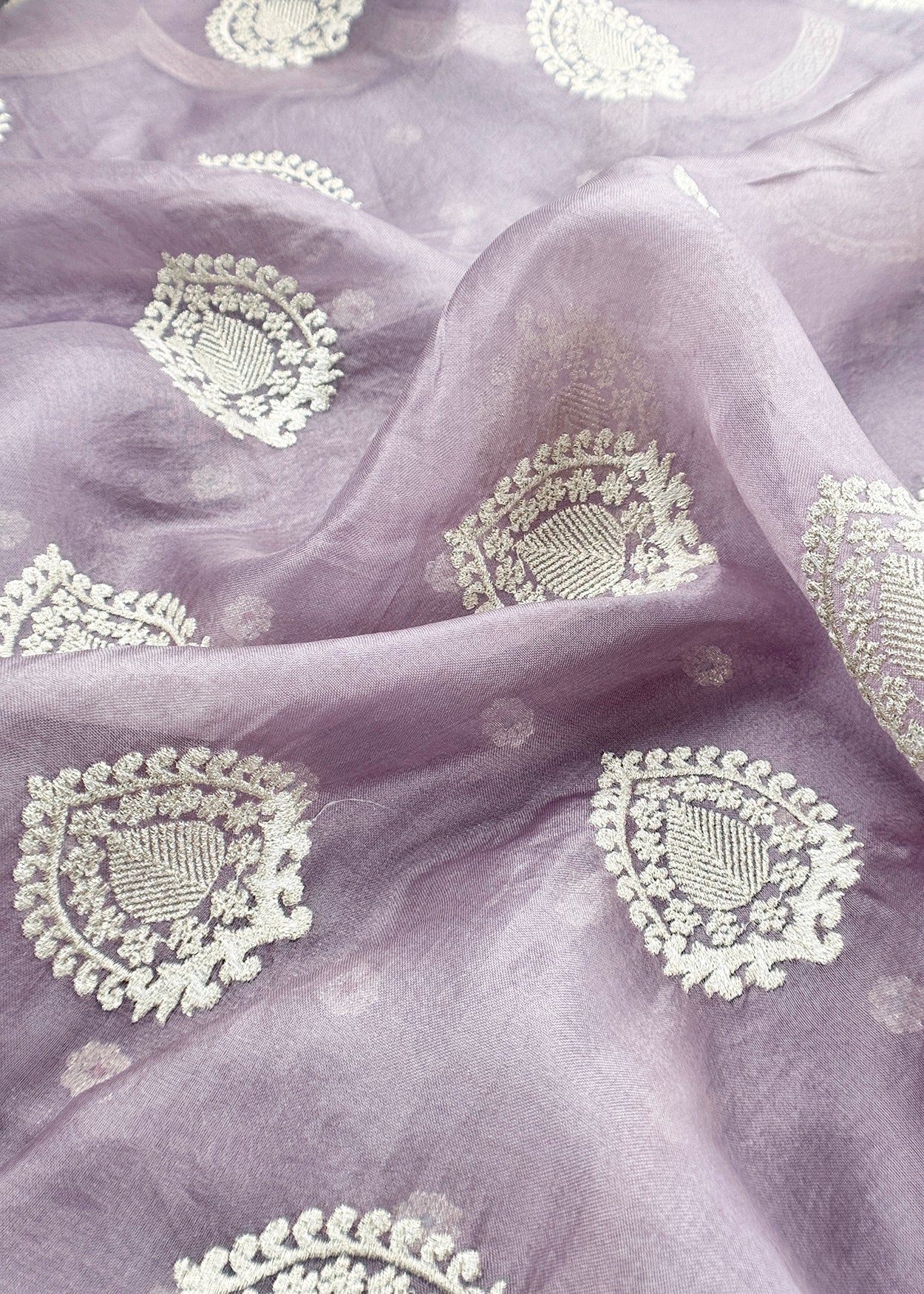 Luxe English Blue Handloom Silk Suit With Kora Silk Dupatta Adorned With Gold Pitta Work And Resham Embroidery
