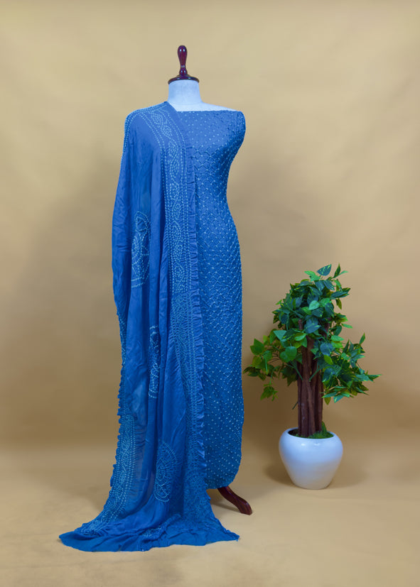 Azure Blue Handcrafted Bandhani Pure Gajji Silk Kurta And Pure Georgette Dupatta