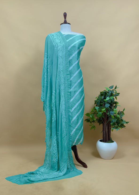 Blue Handcrafted Leheriya Pure Tussar Silk Kurta And Pure Georgette Bandhani Dupatta