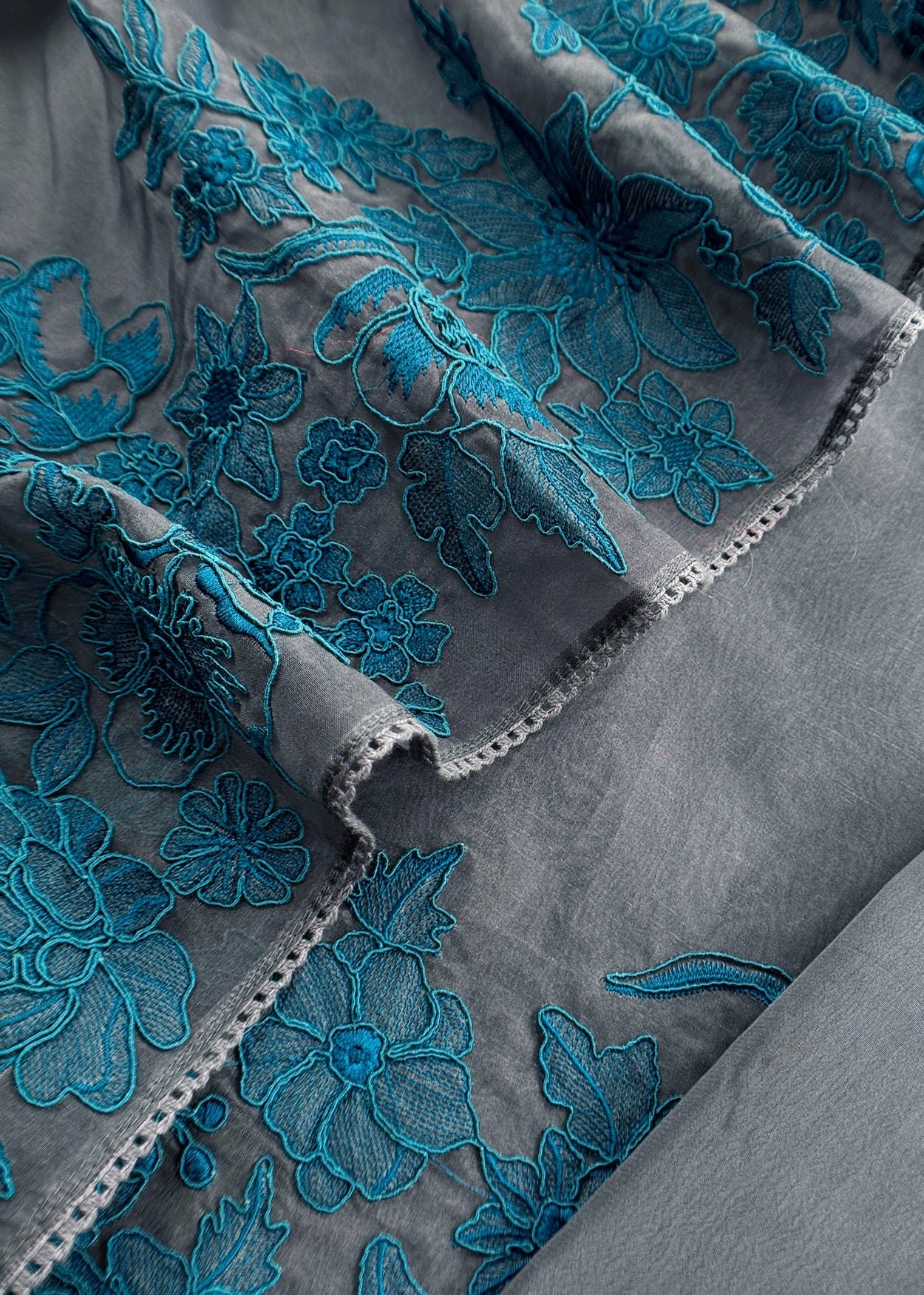 Luxe Grey And Pine Green Kora Silk Suit With French Thread Embroidery