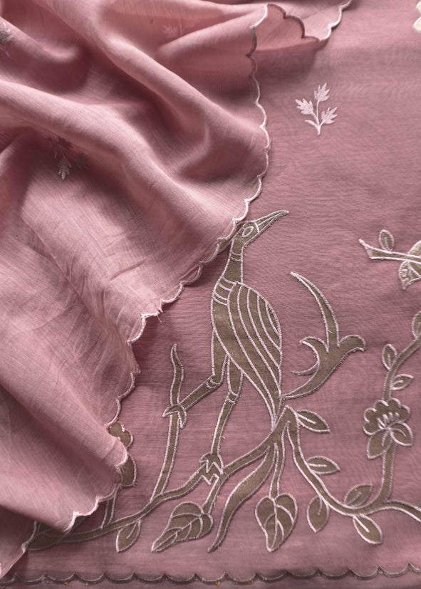 Pastel Pink Presenting Our Pure Mul Cotton Unstitched Dupatta Suit With Tissue Appliqué Work