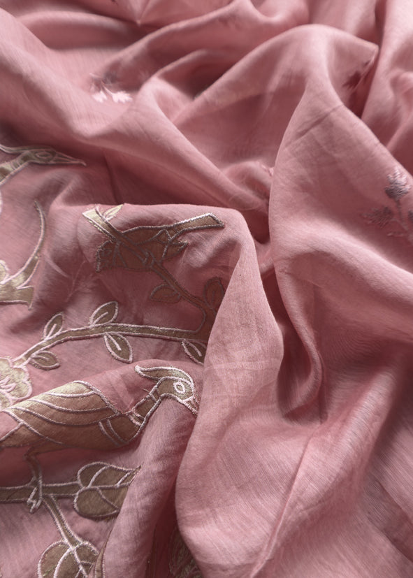 Pastel Pink Presenting Our Pure Mul Cotton Unstitched Dupatta Suit With Tissue Appliqué Work