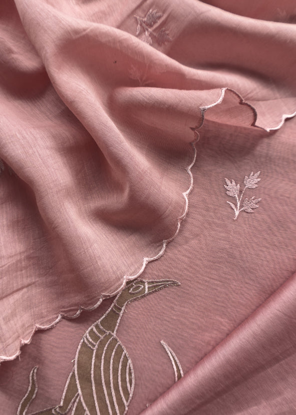 Pastel Pink Presenting Our Pure Mul Cotton Unstitched Dupatta Suit With Tissue Appliqué Work