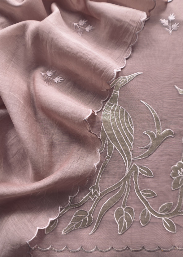 Light Brown Presenting Our Pure Mul Cotton Unstitched Dupatta Suit With Tissue Appliqué Work