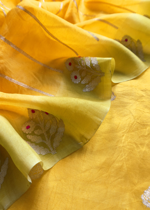Marigold Yellow Handloom Silk Kurta And Kora Silk Dupatta With Meenakari Weaving
