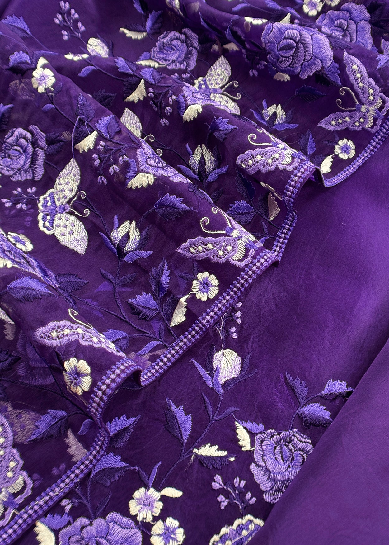 Pure kora silk suit with parsi thread embroidery
