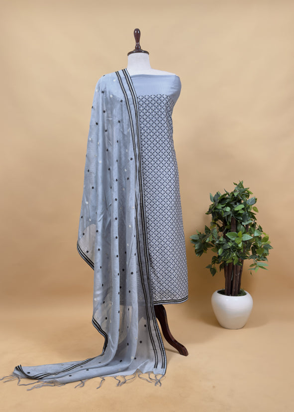 Peach Cross Stitch Handloom Chanderi Suit Fabric