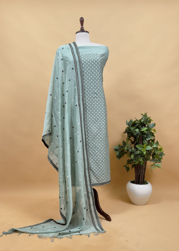 Peach Cross Stitch Handloom Chanderi Suit Fabric